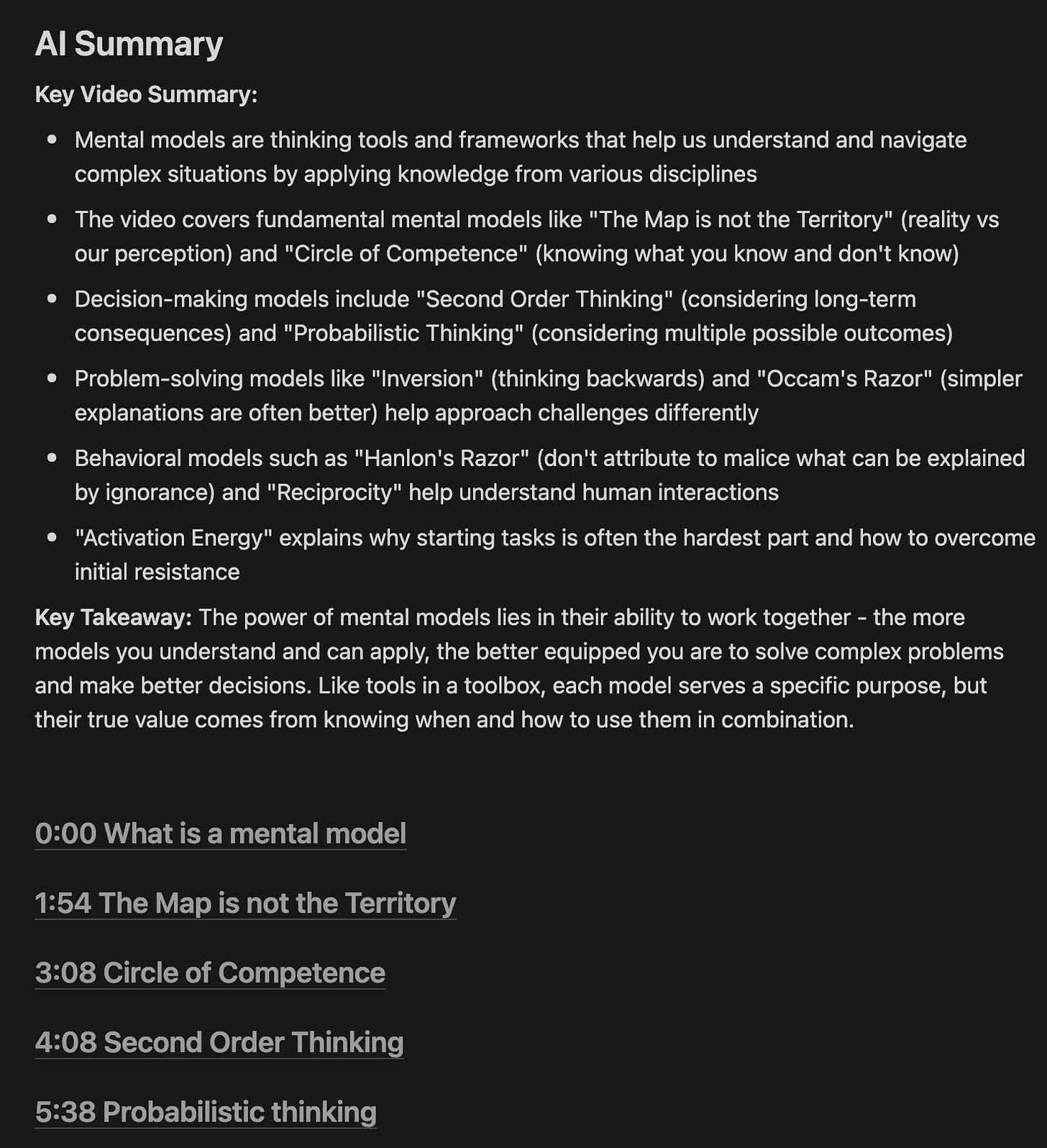 Notion screenshot: AI summary of transcript