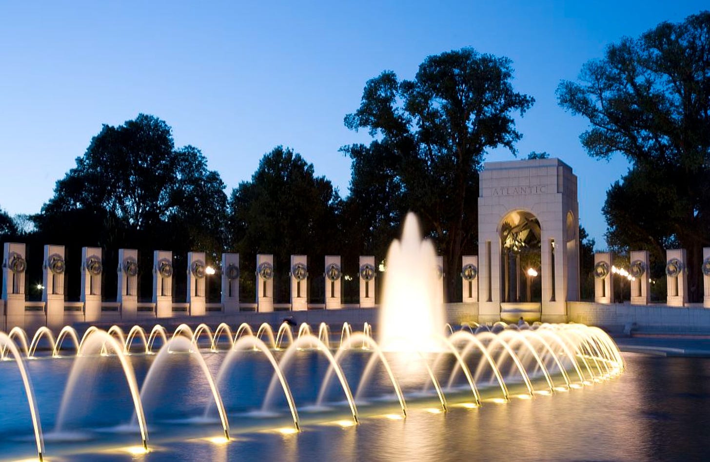 The Atlantic side of the memorial at dusk.