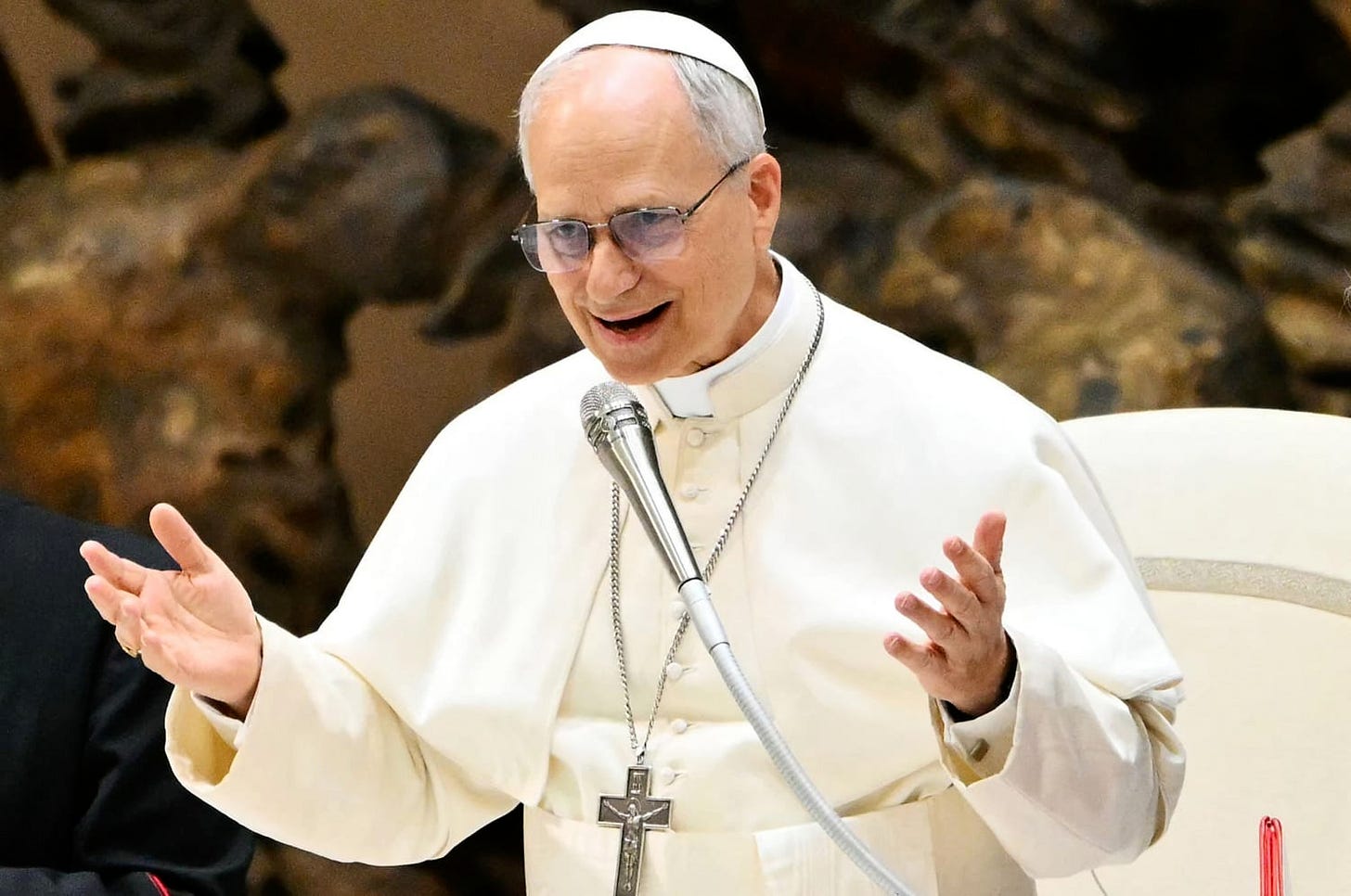 Pope Leo XIV calls for peace and press freedom in his first news briefing