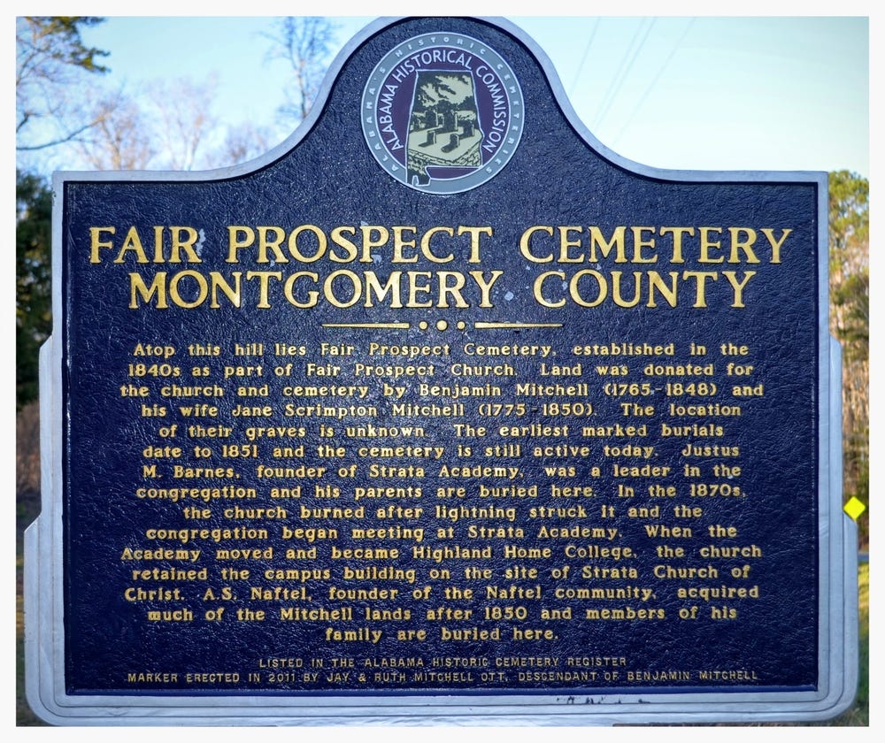 Fair Prospect Cemetery historical marker, Montgomery County, Alabama