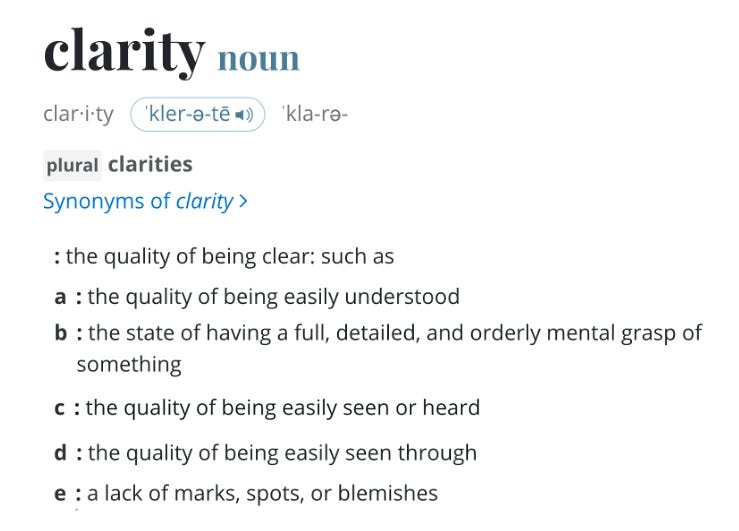 Dictionary entry for the word clarity