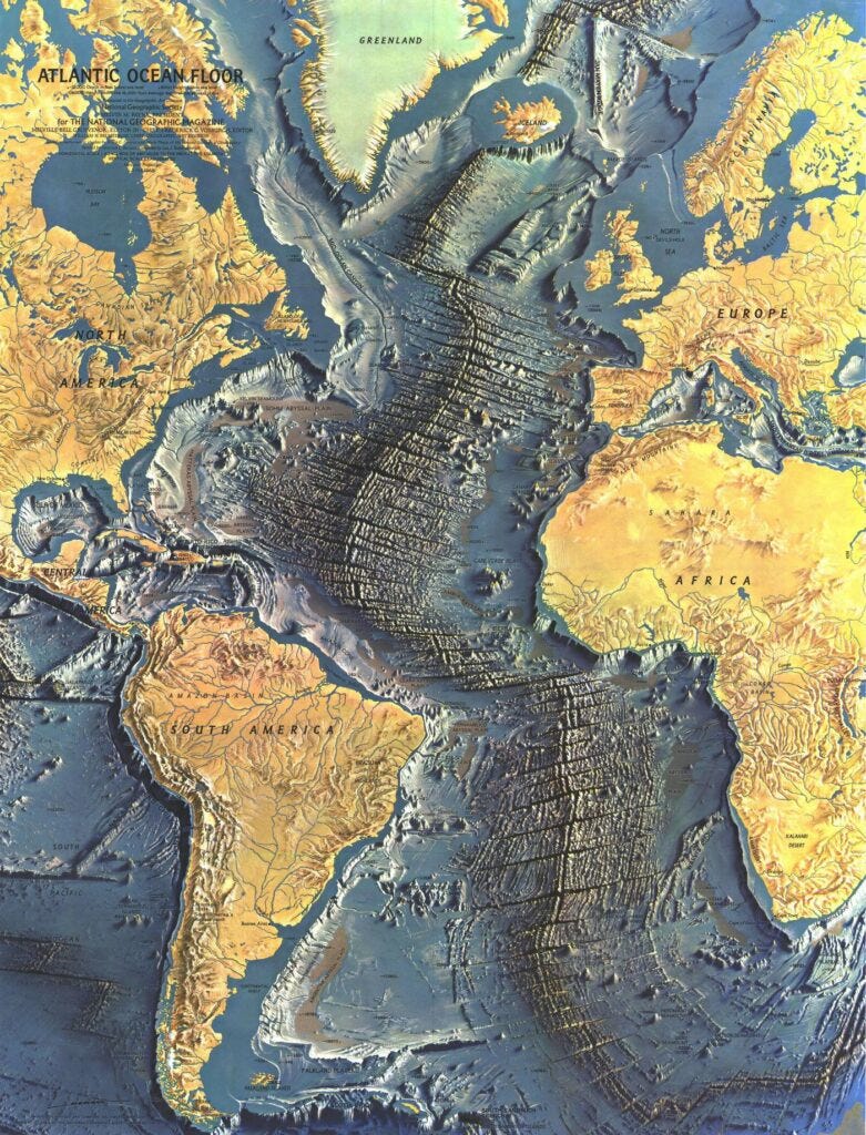 Mapa del fondo del Océano Atlántico (1968)
