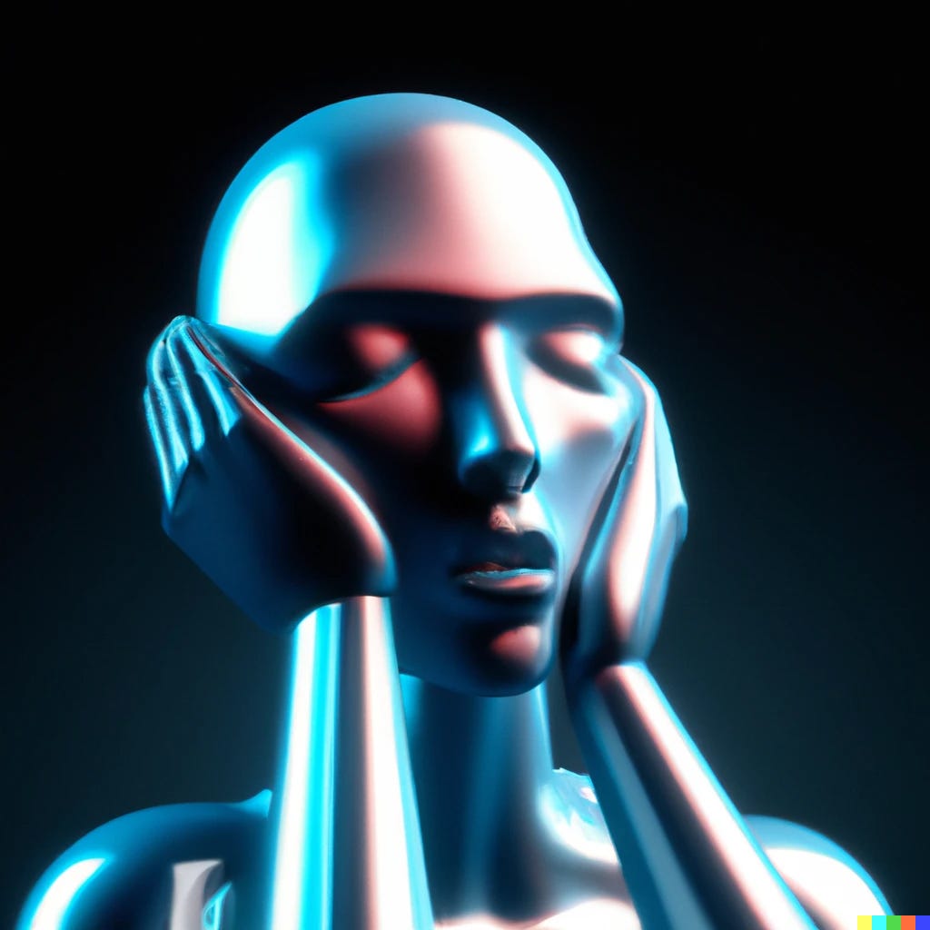 3D rendering of an AI plugging its ears