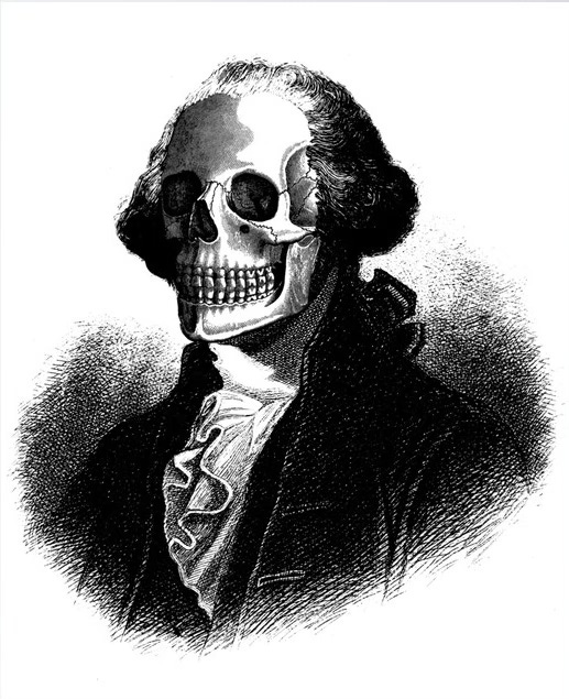 Image of George Washington but with a skull instead of a fleshy face