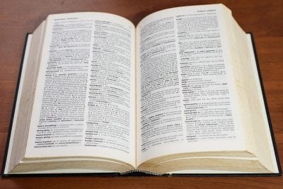 A picture of an open dictionary