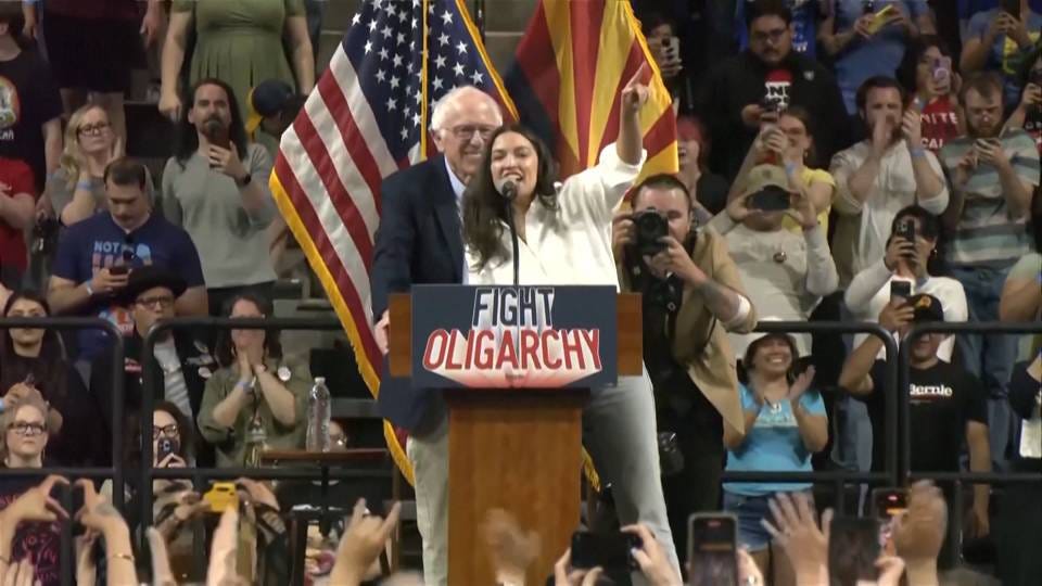 AOC Joins Bernie Sanders on His Hugely Popular “Fighting Oligarchy” Tour in  Red and Swing Districts | Democracy Now!