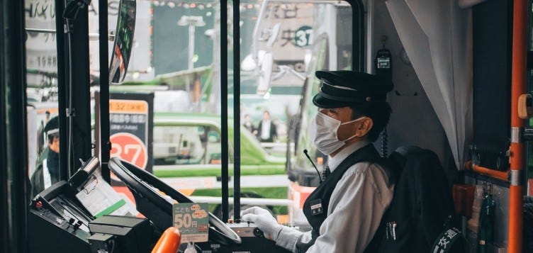 Bus driver wearing a face mask