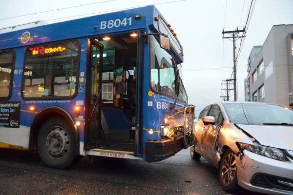 The 99 bus after crashing into a sedan