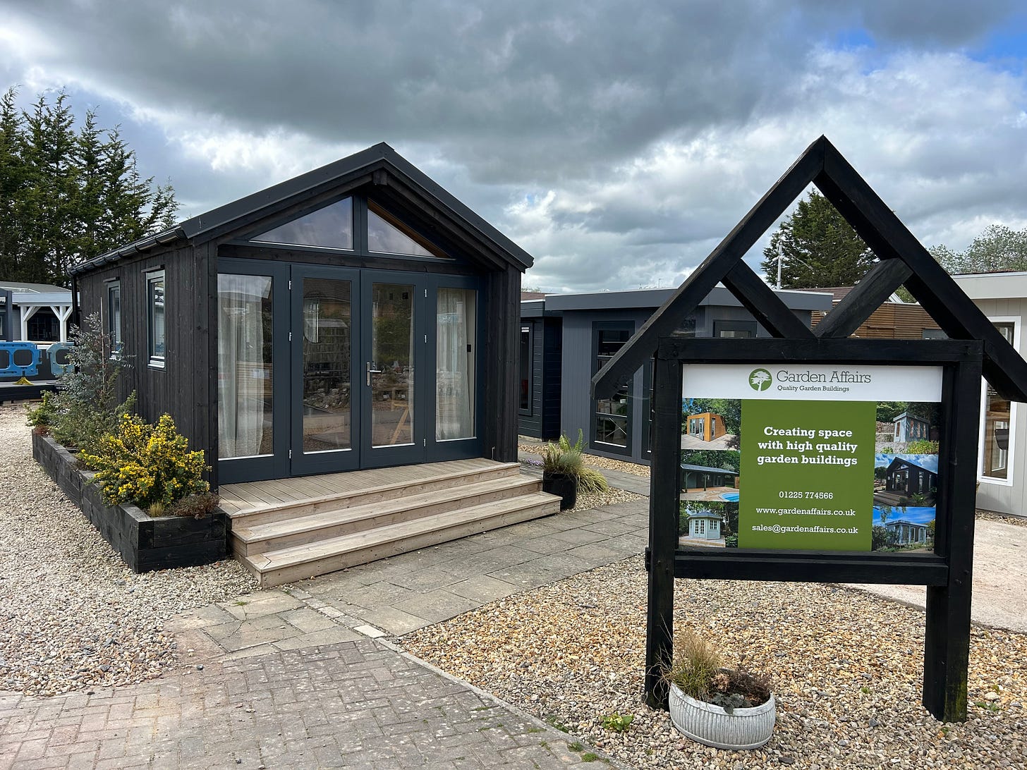 Garden buildings on display at Trowbridge Garden Centre, Frome Road, Trowbridge