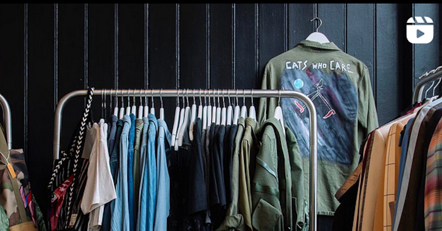 Clothes on rails at a Loom pop-up shop in London