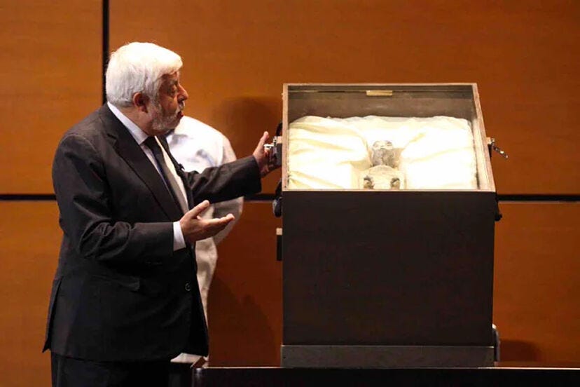 Mexican UFO expert with 'alien bodies' challenges skeptics in second open  casket event | Marca