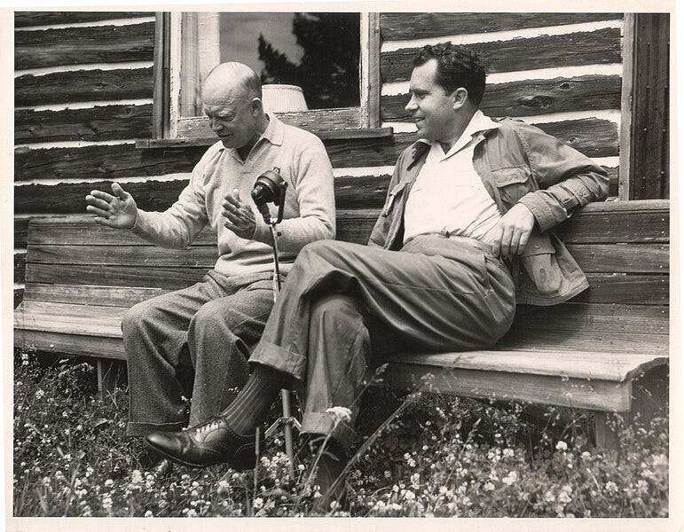 File:Future Presidents Dwight D. Eisenhower and Richard Nixon Enjoying a Chat in 1952.jpg