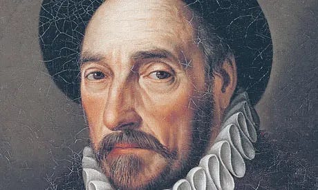 Grandfather of the personal essay Michele de Montaigne wearing a fedora