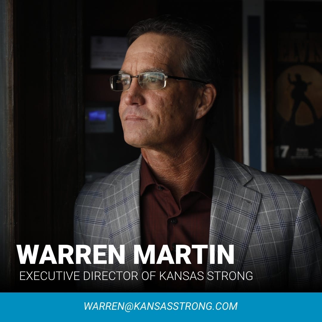 May be an image of 1 person and text that says 'WARREN MARTIN EXECUTIVE DIRECTOR EXECUTIEDIRECTOROFKANSASTRONG OF KANSAS STRONG WARREN@KANSASSTRONG.CON com'