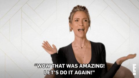 A woman says wow that was amazing let's do it again