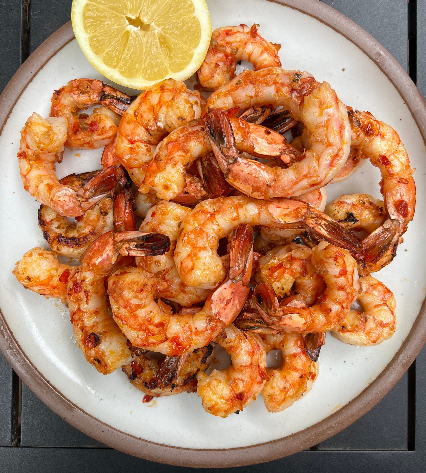 Plate of grilled shrimp. Plate of grilled shrimp.