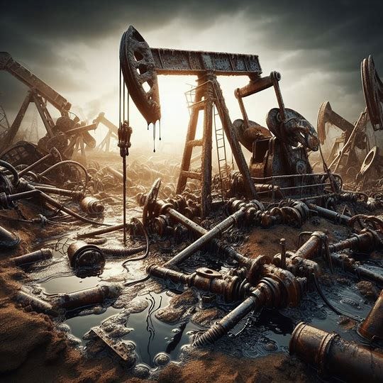 Oil pump jacks that have been destroyed. Image 3 of 4