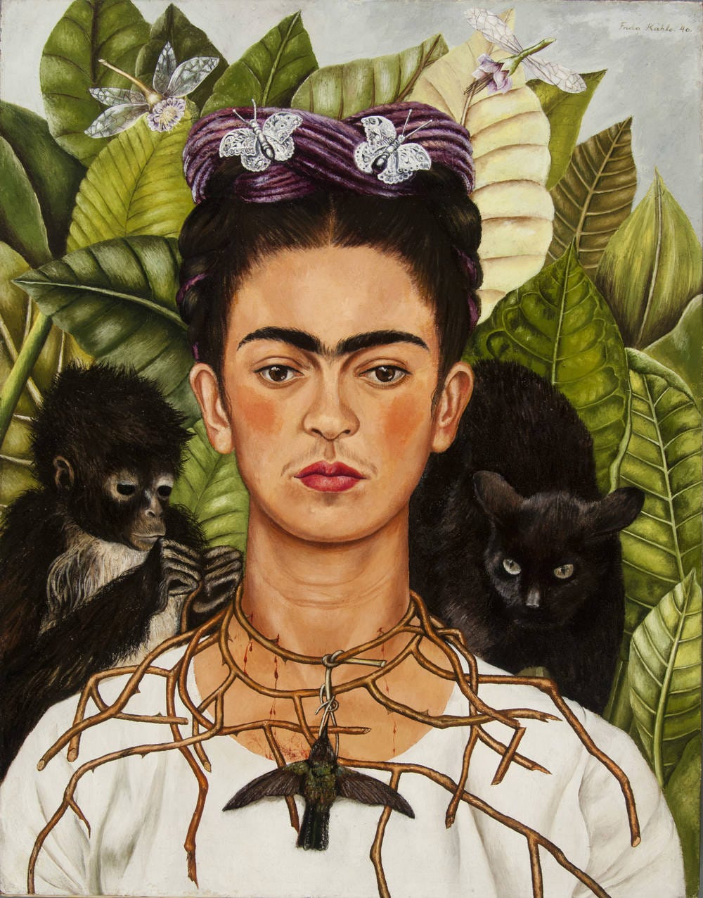 Self-Portrait with Thorn Neck­lace and Humming­bird by Frida Kahlo