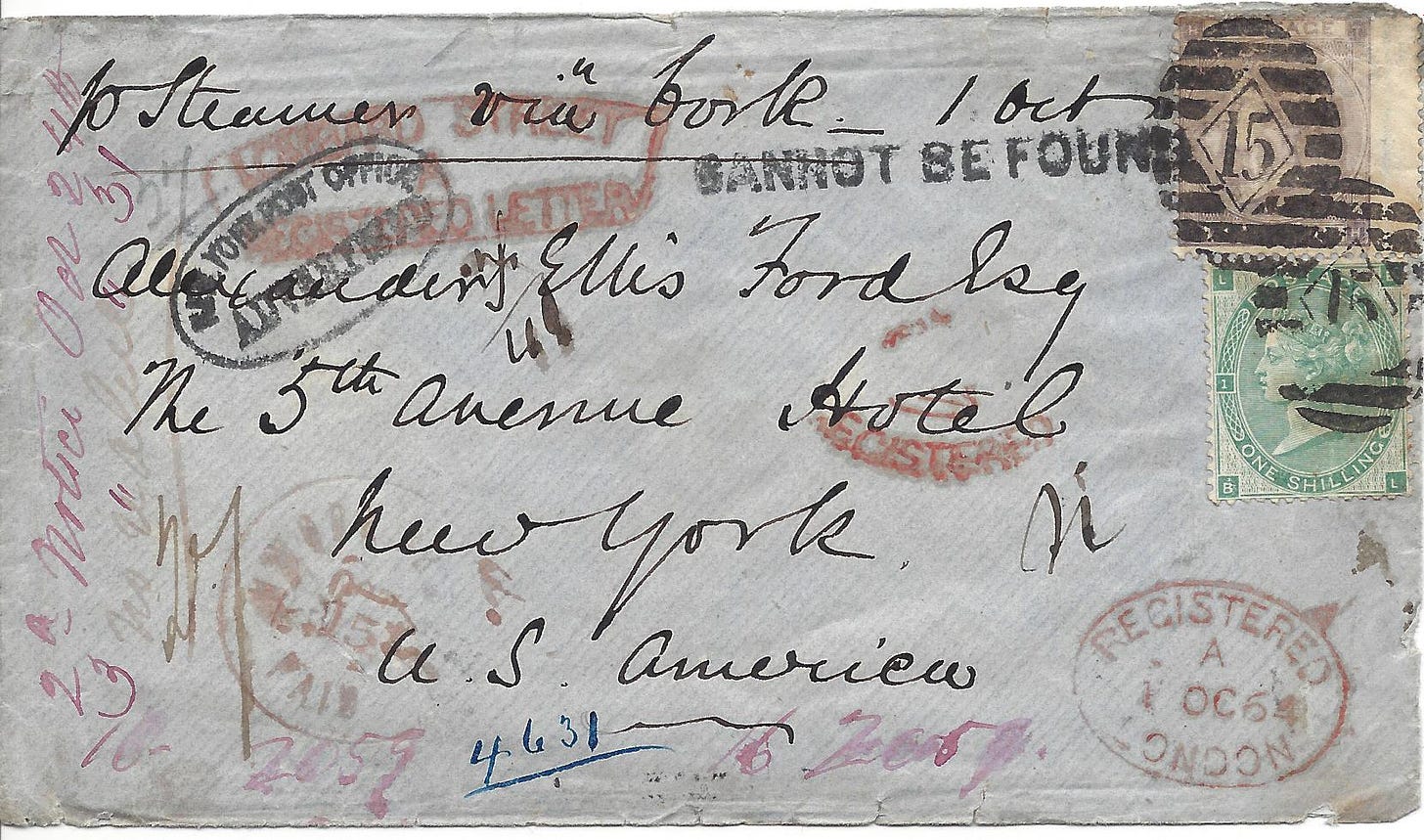 1864 letter mailed from the United Kingdom to the United States