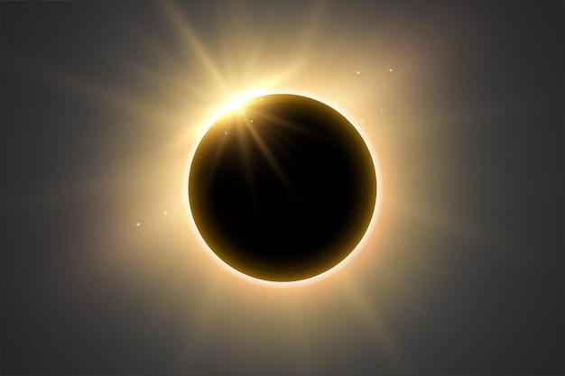 beautiful full solar eclipse with bright rays for spiritual energy