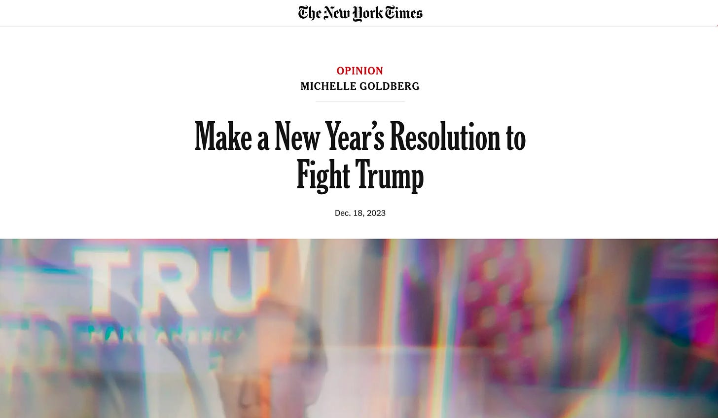 Screenshot of New York Times article, "Make a New Year’s Resolution to Fight Trump"
