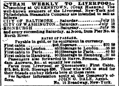 Advertisement for the Inman Line in New York Times