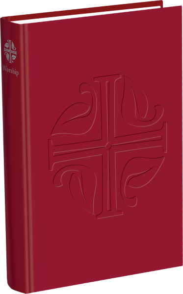 Evangelical Lutheran Worship red book with cross designed pressed into the front