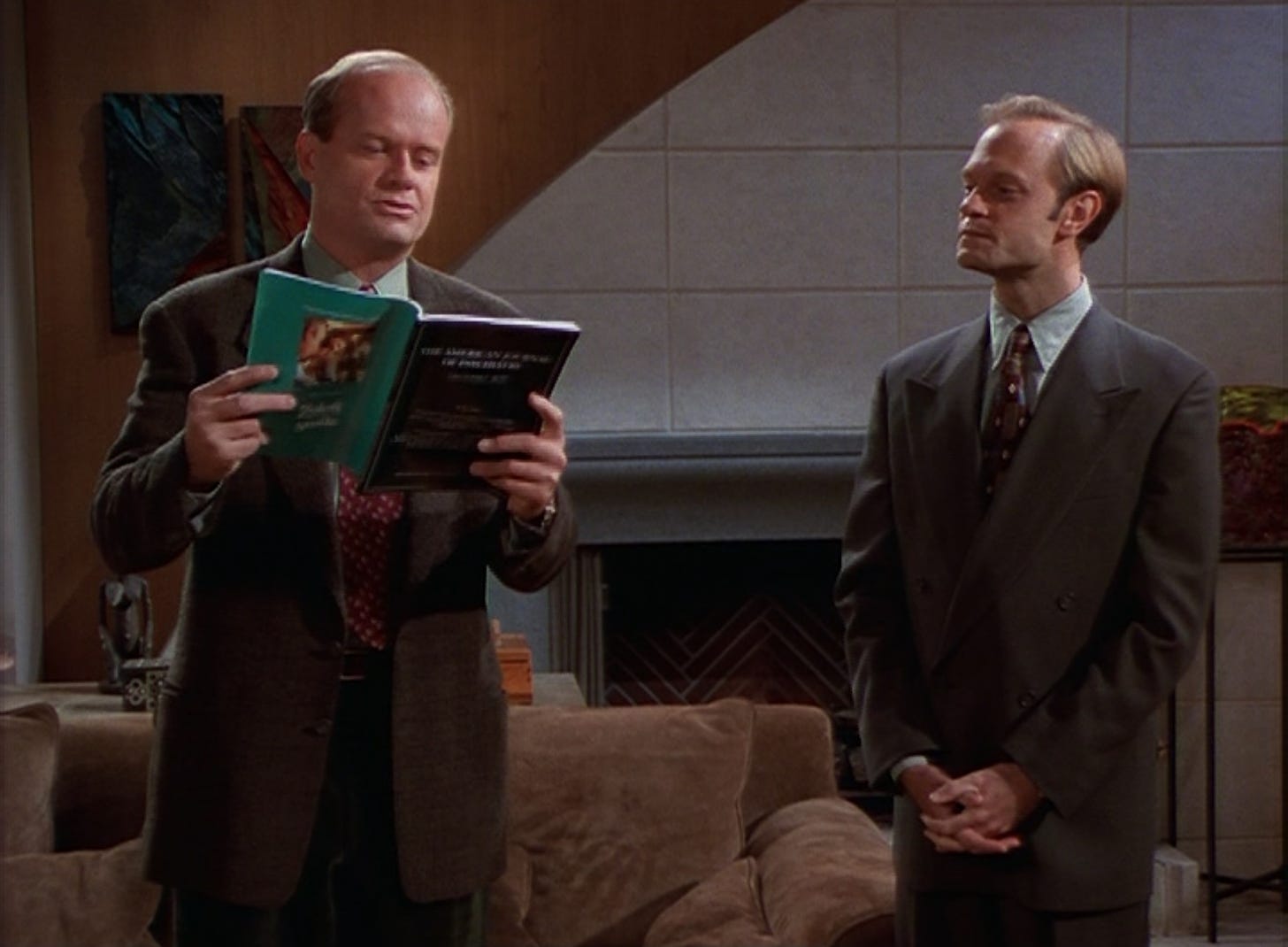 Frasier and Niles Crane reading the American Journal of Psychiatry.