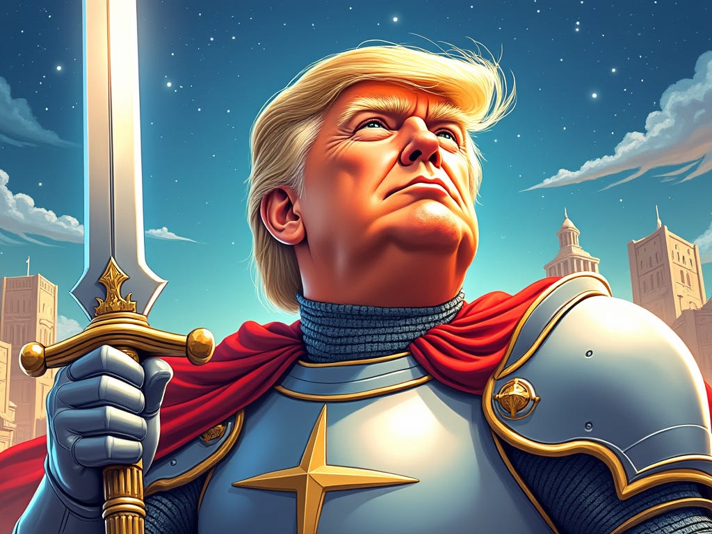 At worst, Trump’s victory gave us a much-needed reprieve. At best, it turned the trajectory of our civilization towards a great and glorious future. This is an AI-generated image (by Grok) of President Donald Trump as epic hero.