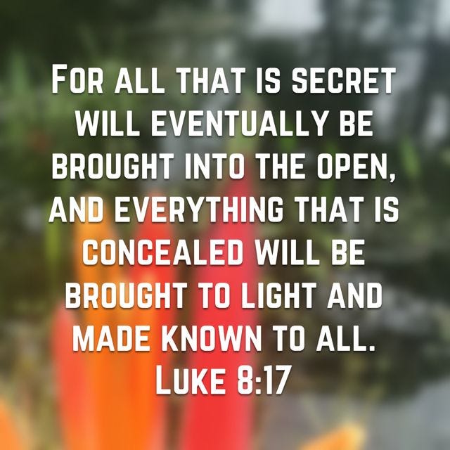 Luke 8:17 For all that is secret will eventually be brought into the open,  and everything that is concealed will be brough… | Bible verses, Bible  quotes, Bible apps
