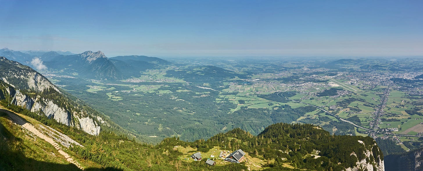 Edge of the Alps: looking down on Salzburg from Untersberg top station