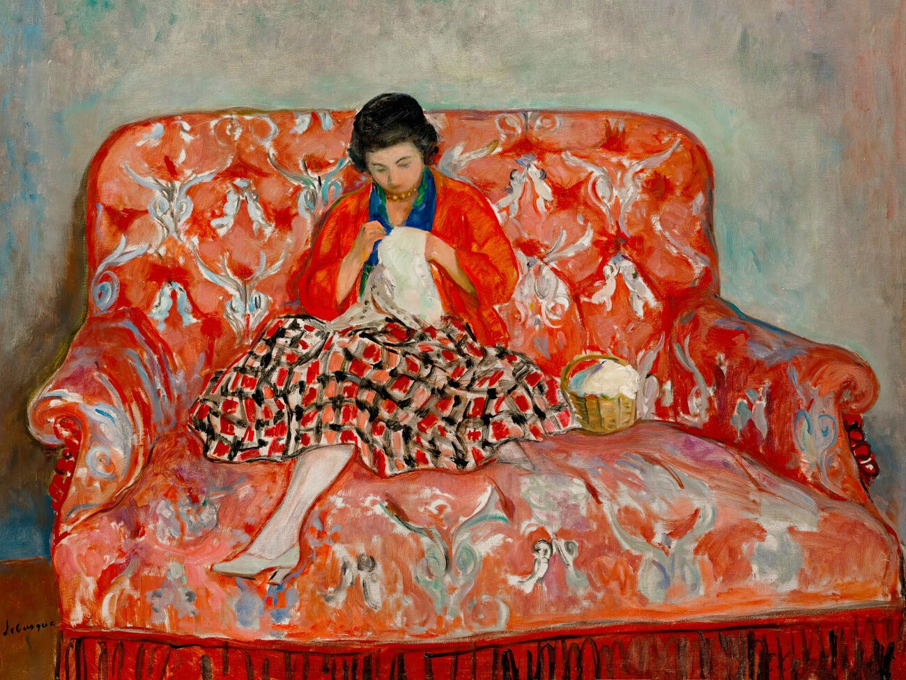 Girl Sewing On A Sofa, Henri Lebasque | Reproductions of famous paintings  for wall | UKposters