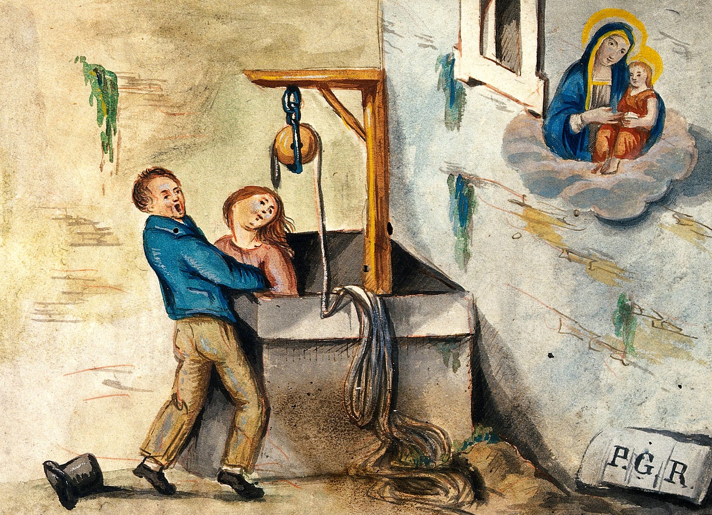 File:A woman who has fallen down a well being rescued by a man pr Wellcome  V0017424.jpg - Wikimedia Commons
