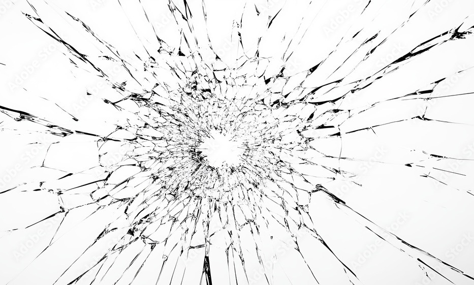 Broken glass texture. Broken glass on transparent background, broken glass with cracked texture on a white background.
