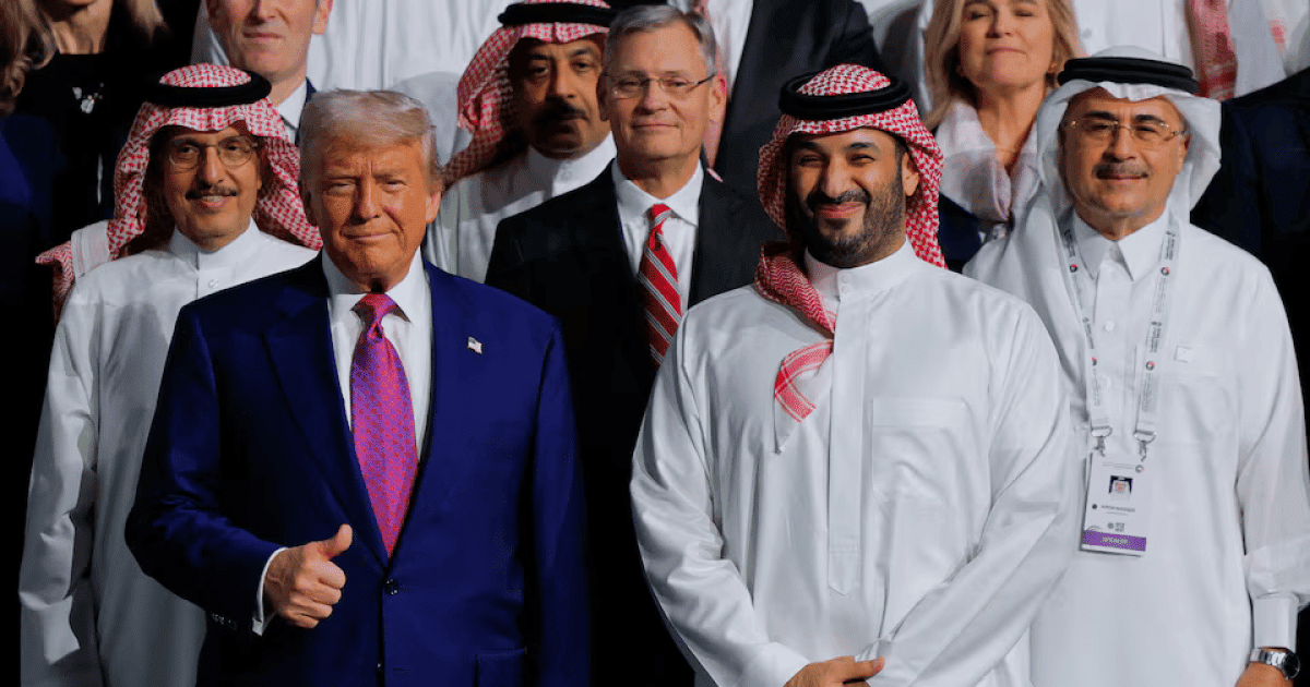 U.S. President Donald Trump and Saudi Crown Prince Mohammed Bin Salman pose for a group photo during the Saudi-U.S. Investment Forum, in Riyadh, Saudi Arabia