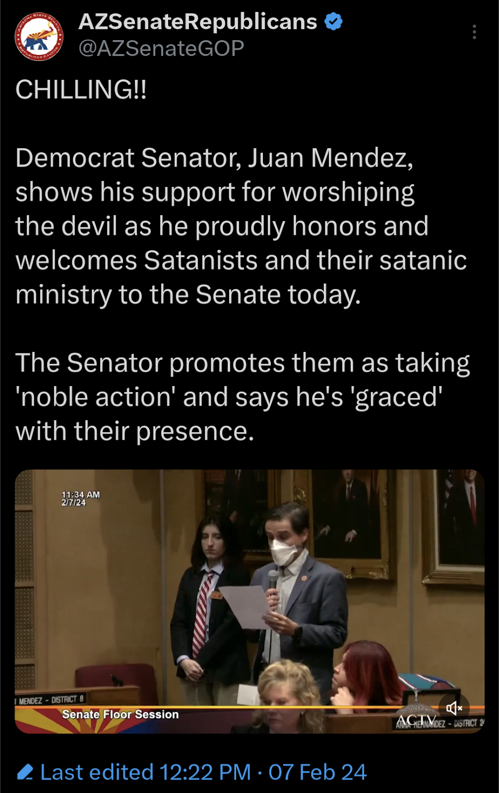 Screenshot of AZ Senate Republicans social media post mocking Senator Mendez and members of TST