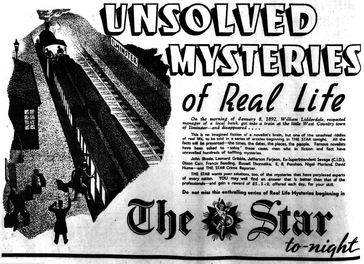 Unsolved Mysteries of Real Life, The Star advert, Daily News 26 July 1937