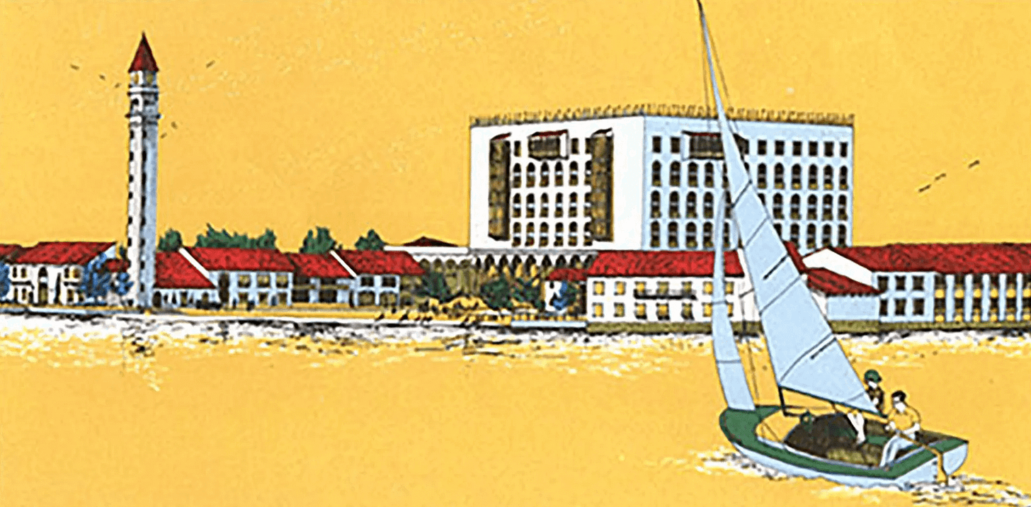 disney venetian resort concept art in postcard
