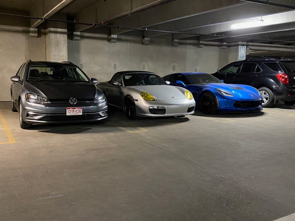 Golf SportWagen with a Boxster and Corvette Z06