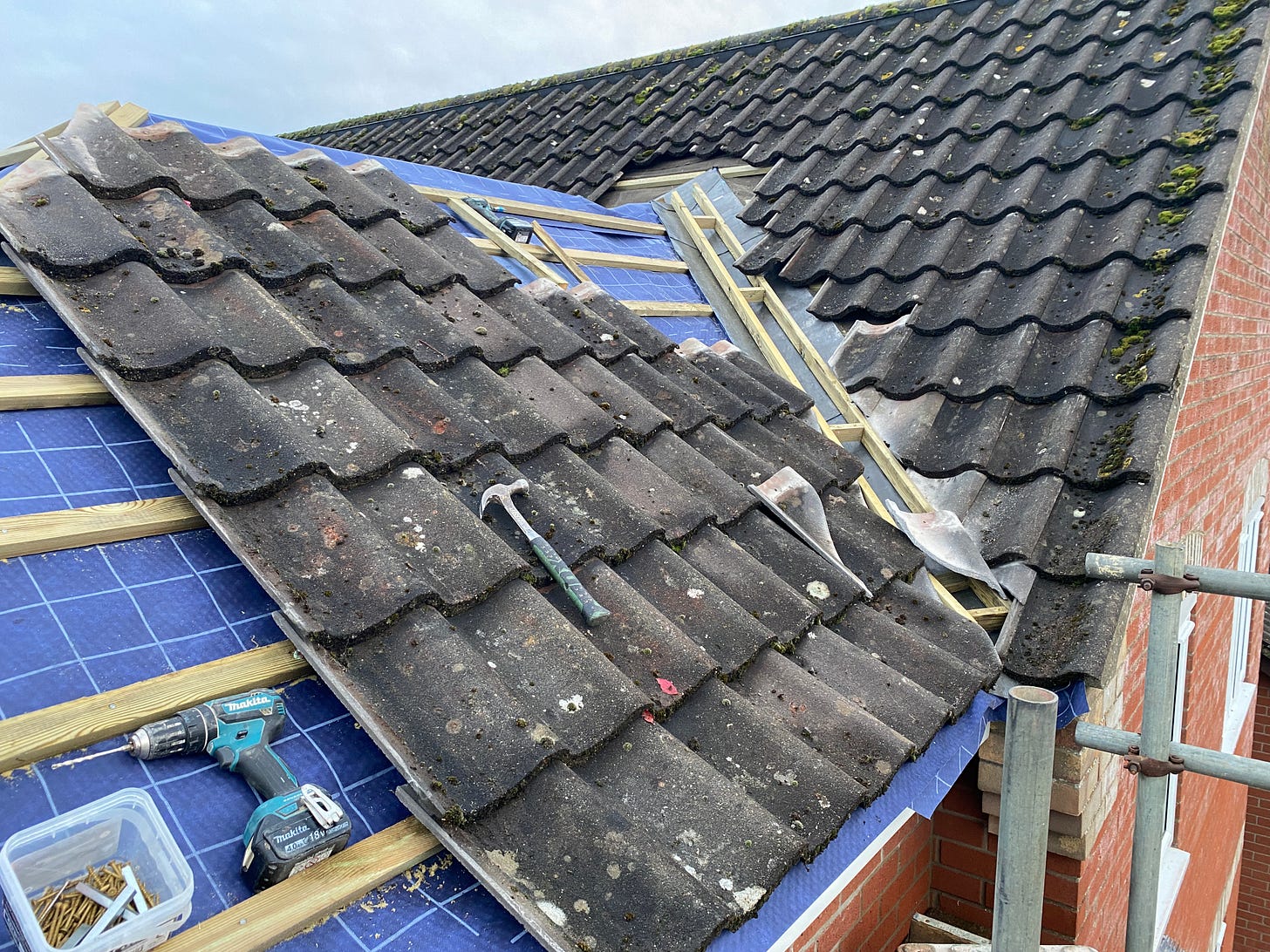 partially tiled roof