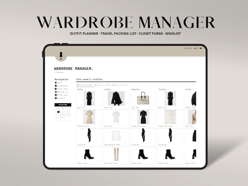 Notion Template Wardrobe Manager Notion Outfit Planner image 1