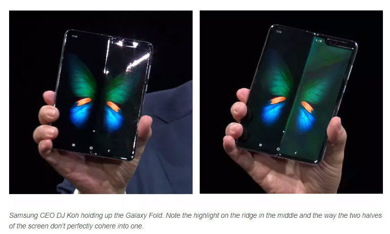 samsung galaxy fold held up at conference