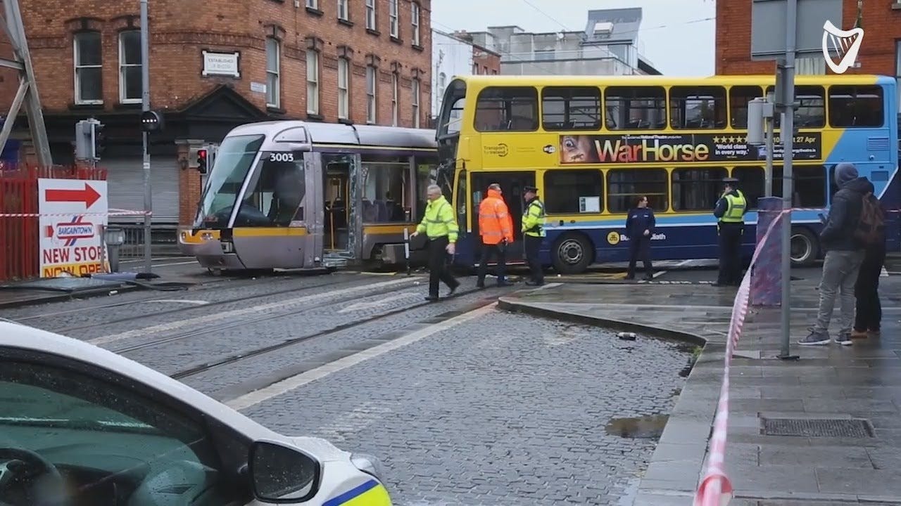 WATCH: Aftermath of Luas and Dublin bus collision at Smithfield - YouTube