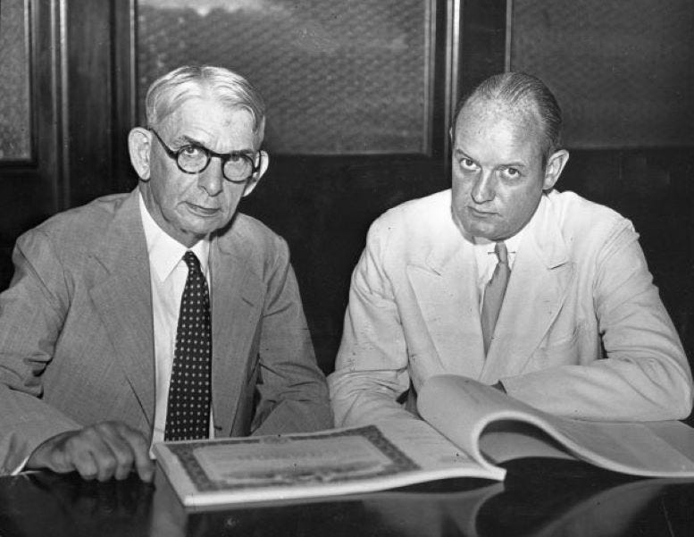 Frank B. Shutts and John S. Knight signing the agreement for the sale of the Miami Herald in October of 1938.