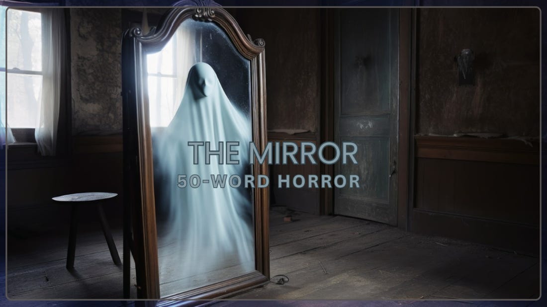 Ghostly figure in a mirror in an old room. 