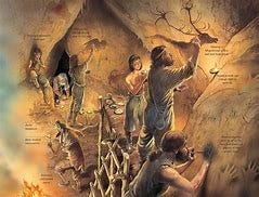 Image result for man woman drawing art on wall of cave