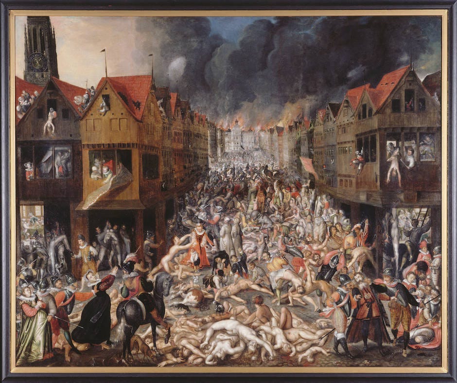 A painting depicting Spanish Fury in Antwerp (now a part of Belgium)
