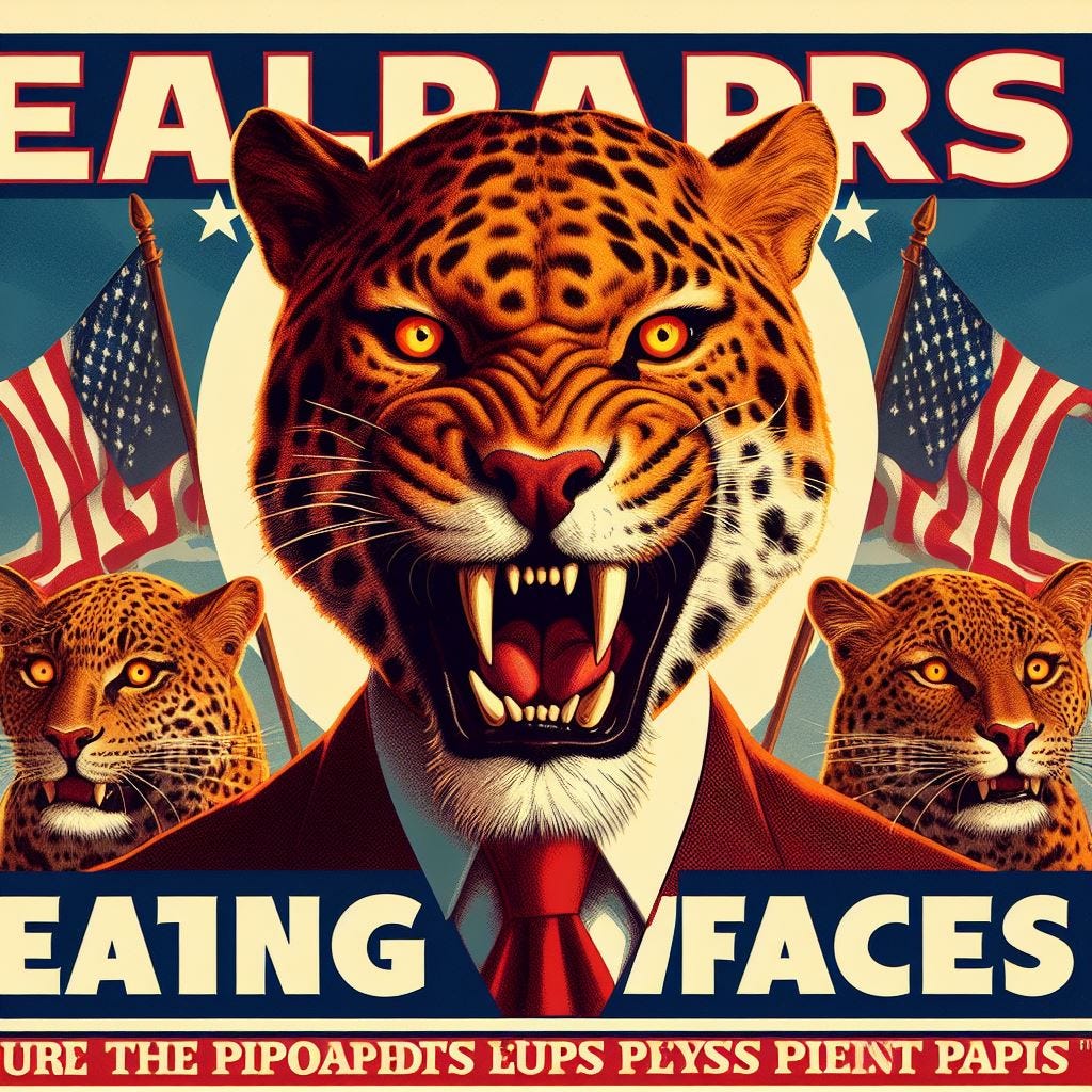 Political poster for the "Leopards Eating Faces" Party