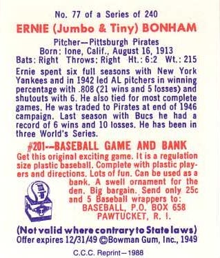 1949 Bowman Tiny Bonham