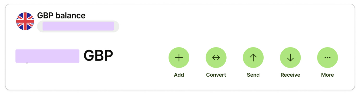 Options on Wise to Add, convert, send and request money